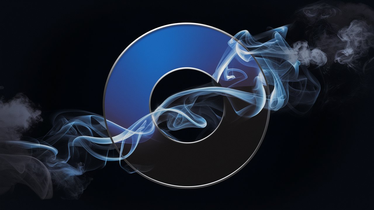 a blue circle with whisps of smoke around it