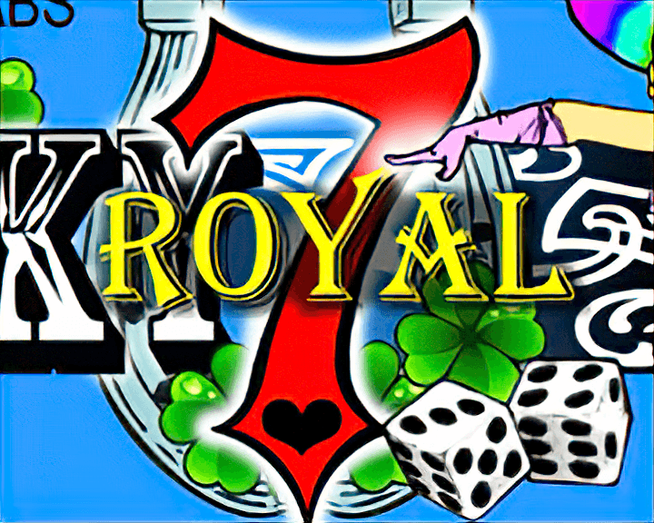 Label designed with  'Lucky 7 Royal' with colorful artwork.