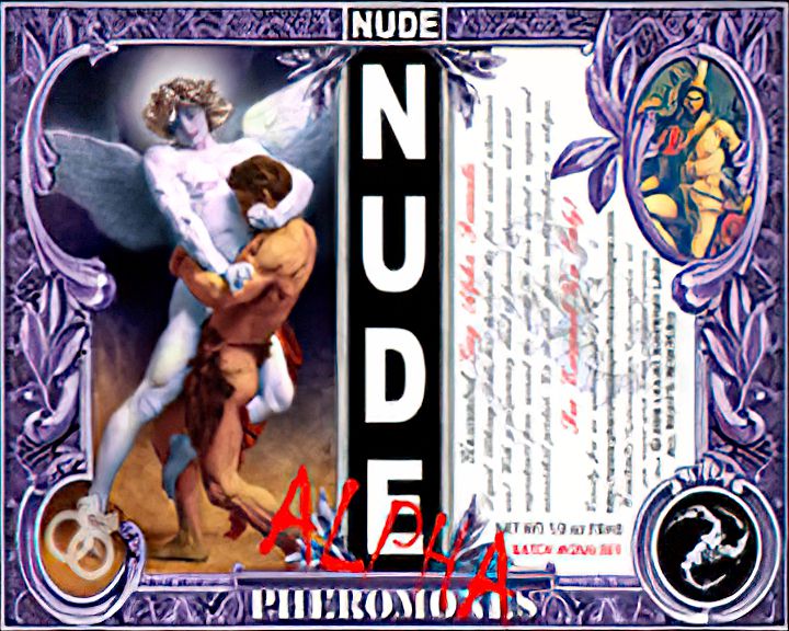 NUDE GAY ALPHA™ Pheromone Cologne Bottle label.