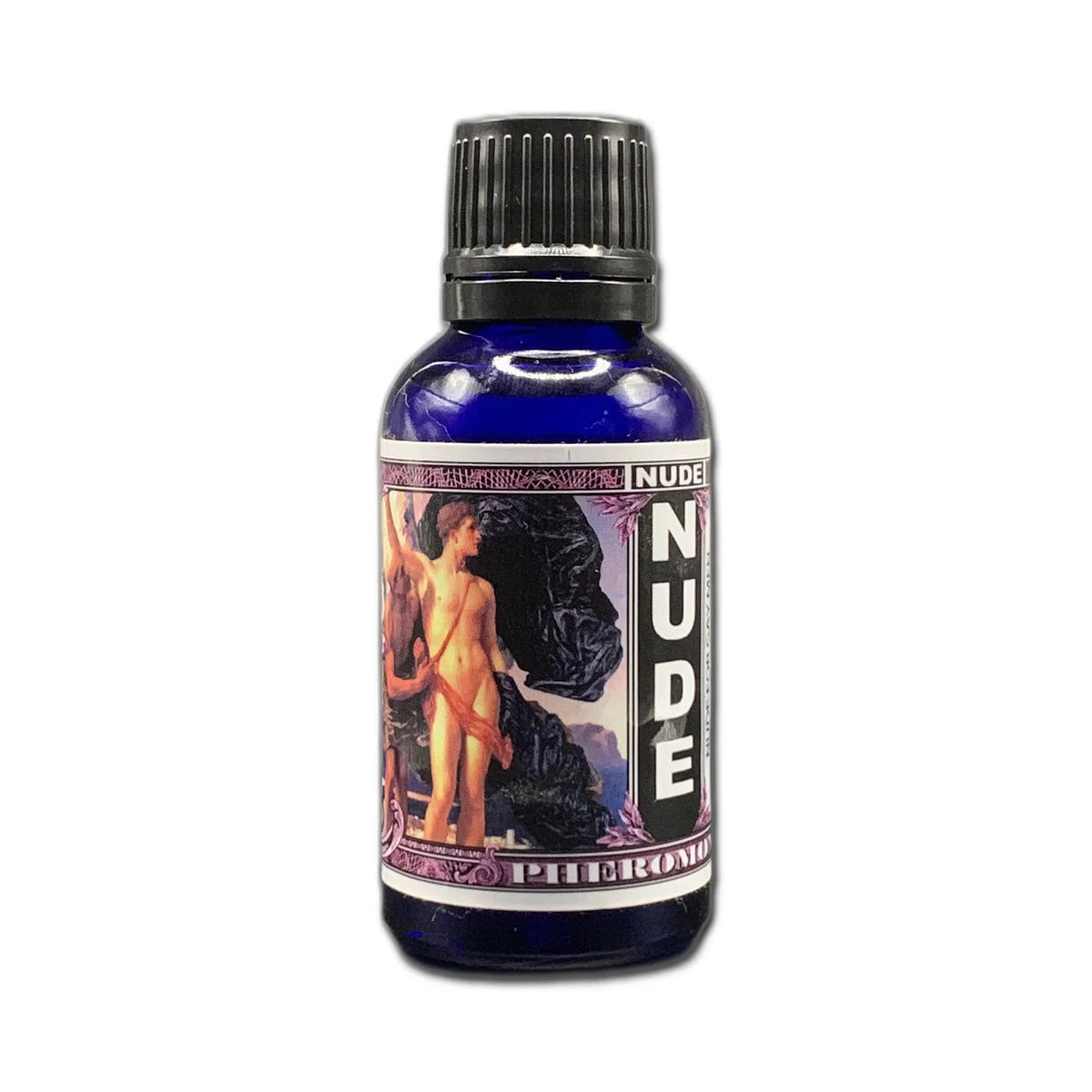Bottle of pheromone product labeled NUDE™ for Gay Men