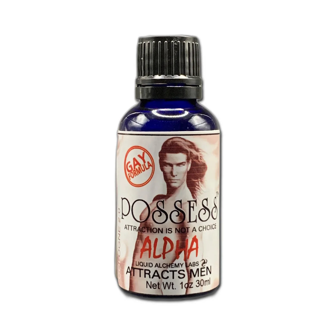 Bottle of pheromone product labeled POSSESS ALPHA™ for Men