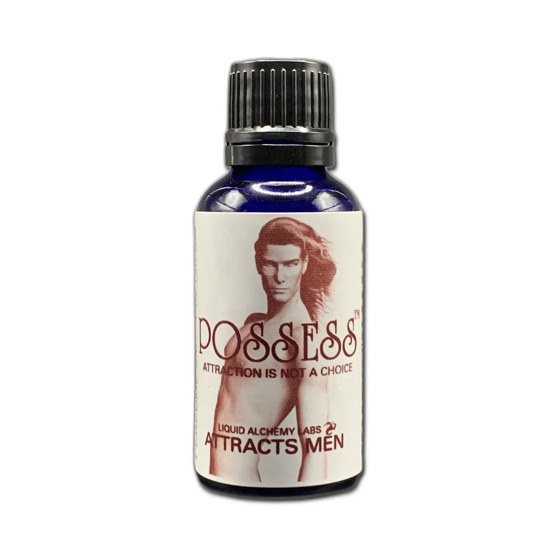 Bottle of pheromone product labeled POSSESS™ for Gay Men