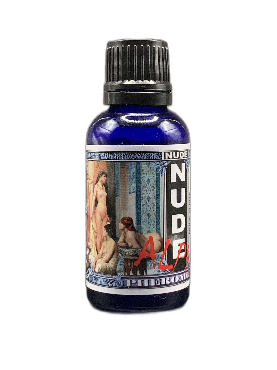 Bottle of pheromone fragrance labelled NUDE Alpha 30ml
