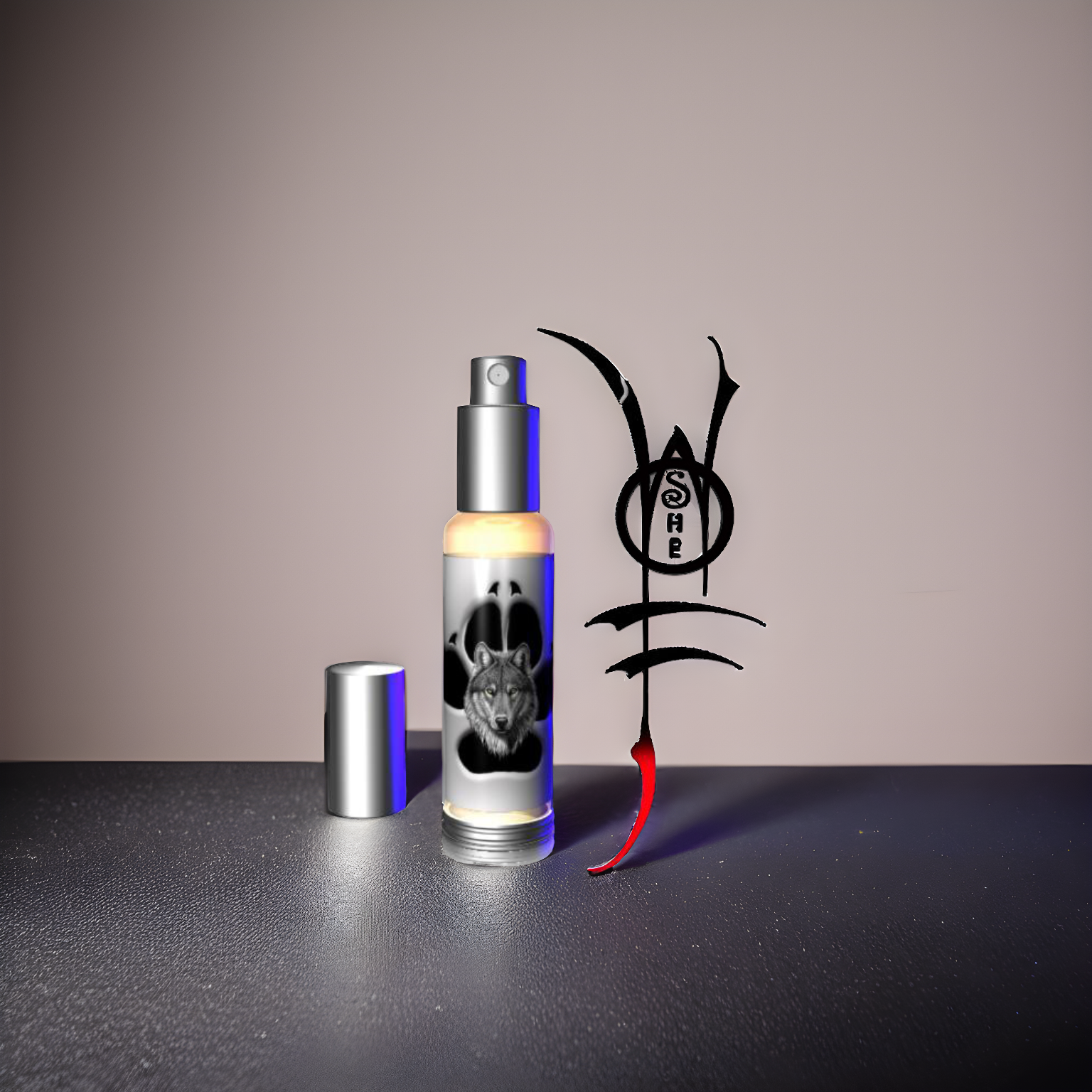 SHE WOLF™ Pheromone Perfume for Women by Royal Pheromones - Scented with peach, apricot, melon, apple, jasmine, and rose, in a sleek bottle featuring a wolf design.
