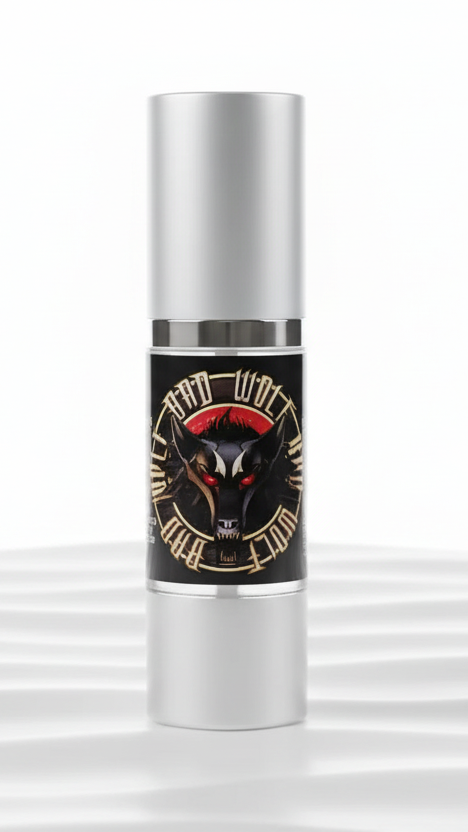 bottle of gel pheromones fragrance with bad wolf logo from liquid alchemy labs