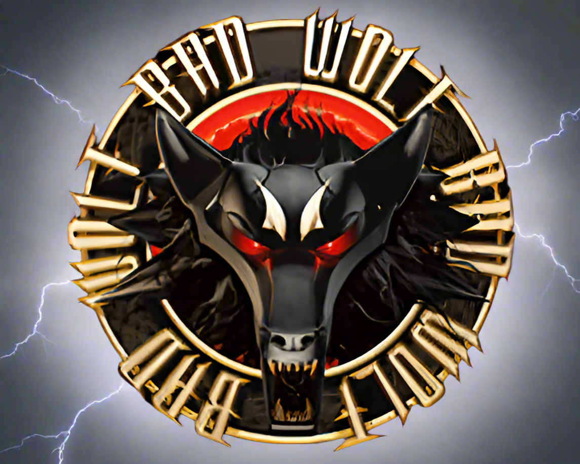 Symbol of the bad wolf with lightning bolts surrounding it for liquid alchemy labs bad wolf pheromone gel