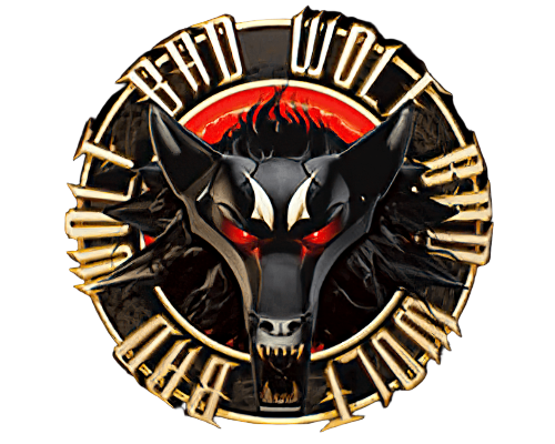 A fierce wolf's head logo with glowing red eyes, encircled by the words "BAD WOLF" in a bold, stylized font.