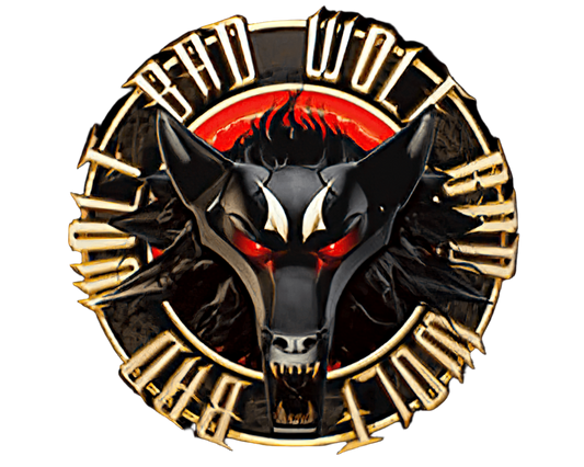 A fierce wolf's head logo with glowing red eyes, encircled by the words "BAD WOLF" in a bold, stylized font.