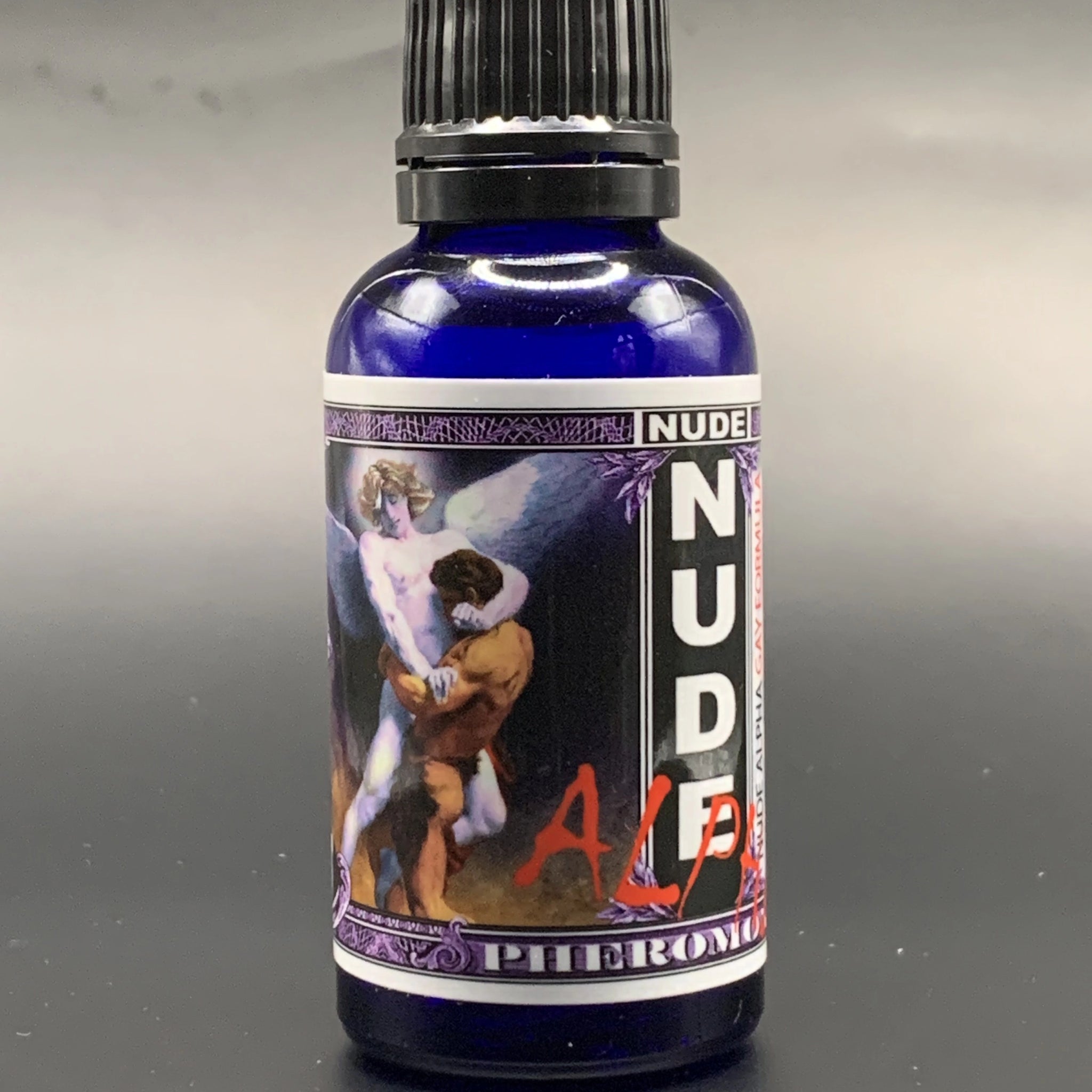 Bottle of pheromones for gay men called nude alpha 