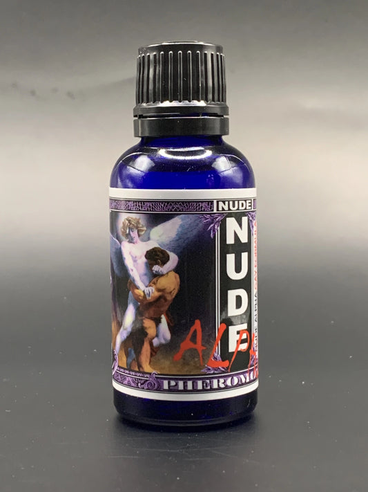 Bottle of pheromones for gay men called nude alpha 