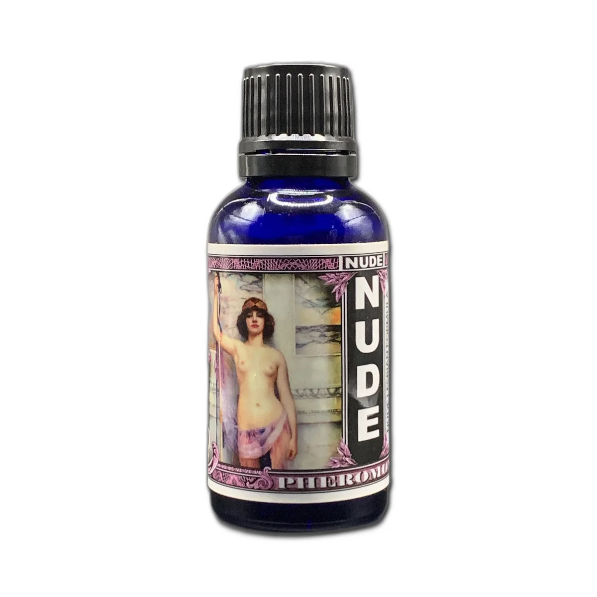 Bottle of pheromone product labeled NUDE™ for Lesbian