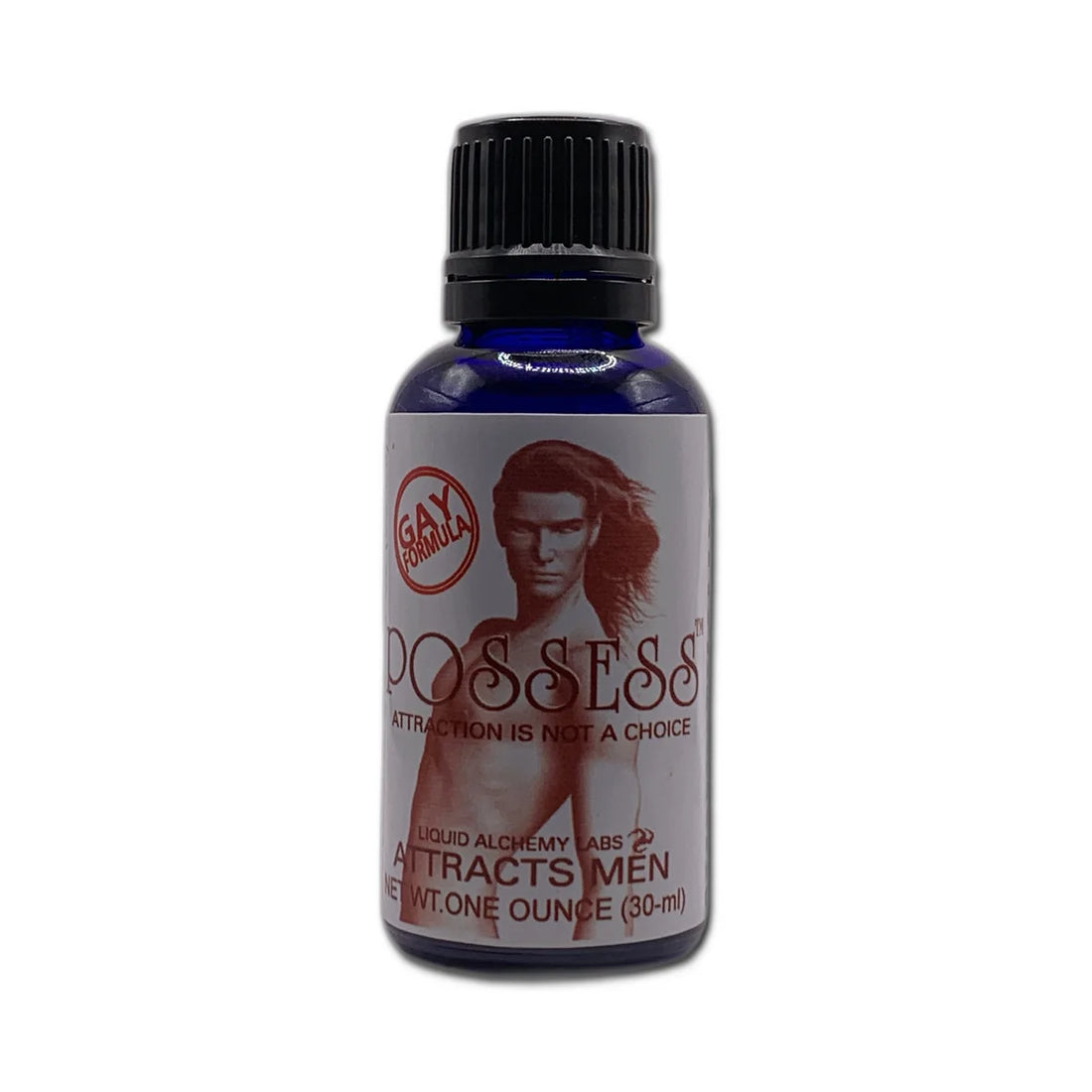 Bottle of pheromone product labeled POSSESS™ for Gay Men