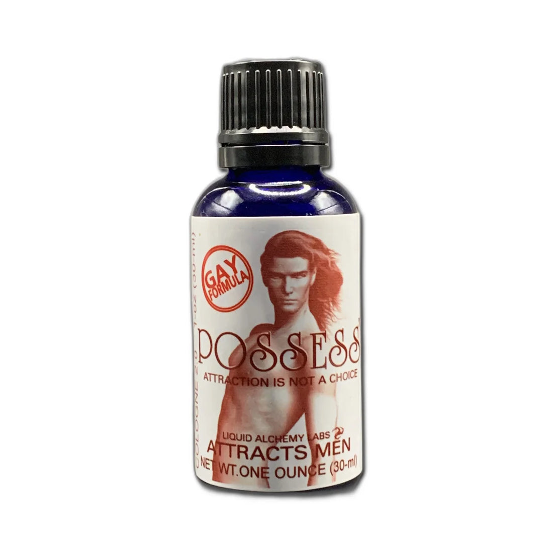 Bottle of pheromone product labeled POSSESS™ for Gay Men