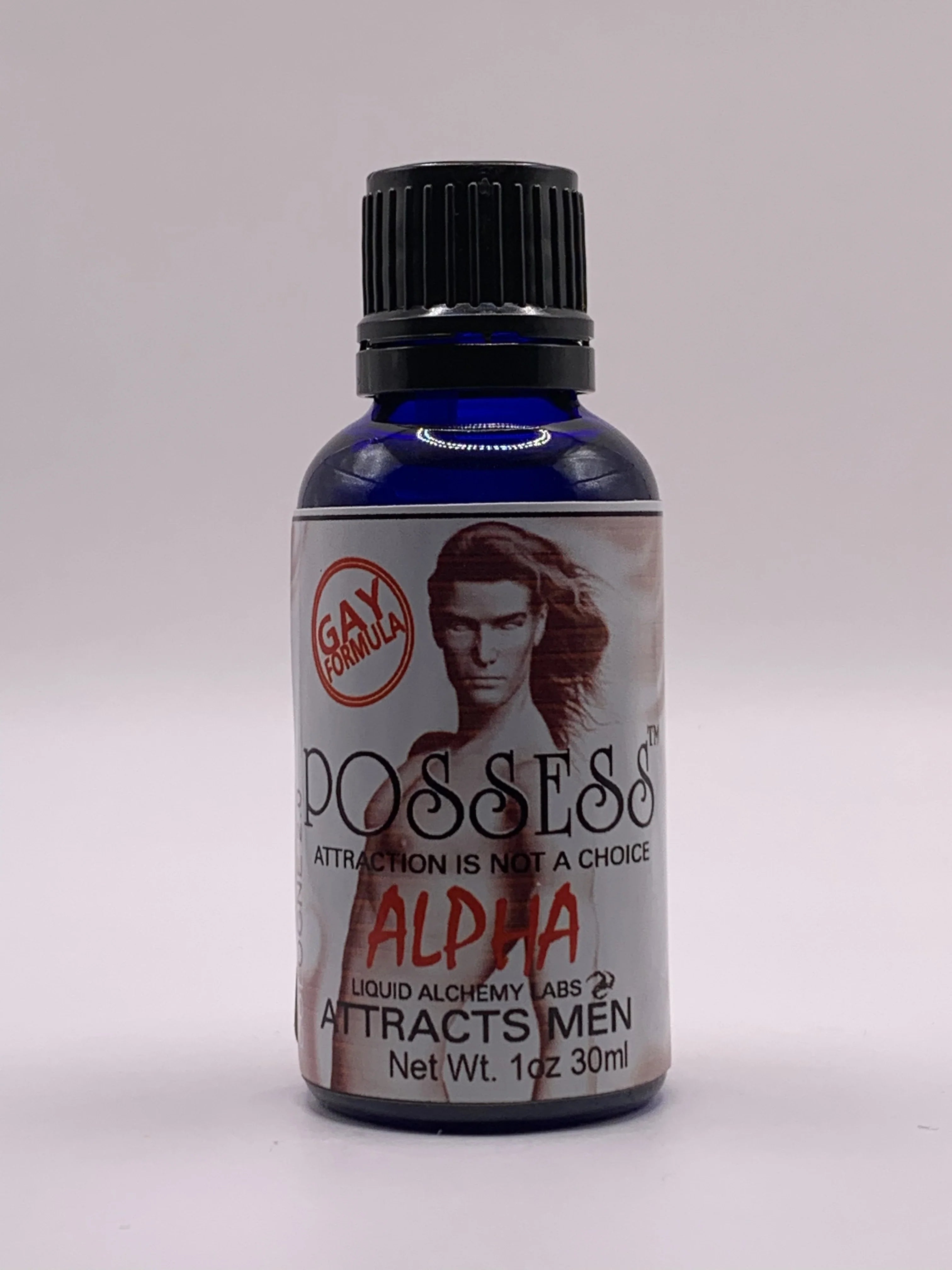 Bottle of Pheromone Cologne for Gay men called Possess Alpha