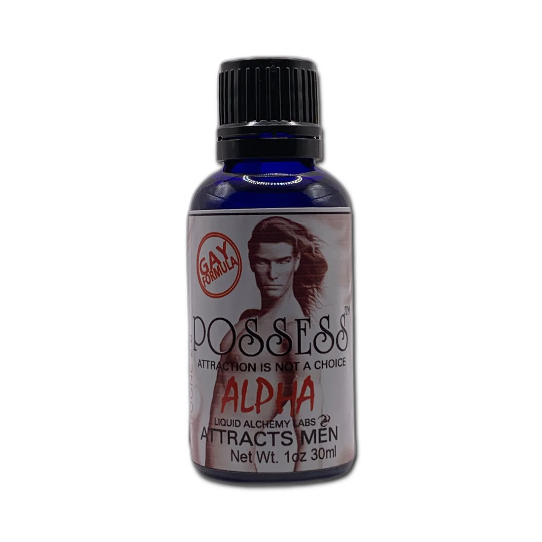 Bottle of pheromone product labeled POSSESS ALPHA™ for Men