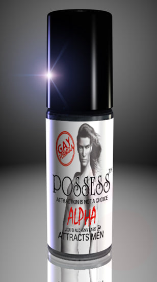 bottle of perfume oil with alble Possess Alpha written on it.