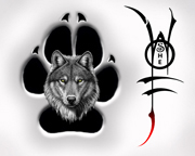 A wolf's face inside a paw print with "Wolf" written beside it.