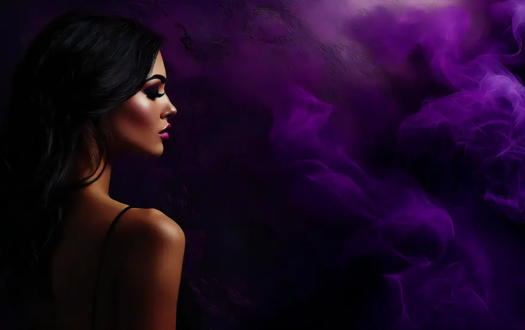 woman standing in purple smoke wall alexa velinxs royal pheromones