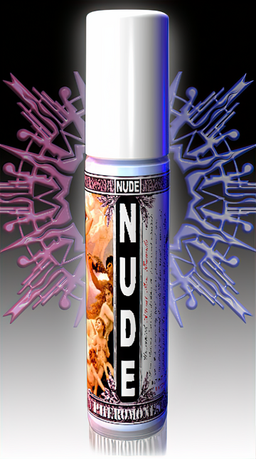 Bottle of NUDE™ unscented pheromone for women by Liquid Alchemy Labs, branded for attraction success, enhancing attractiveness and bonding, suitable with any perfume from Royal Pheromones, Pheromone Perfumes, Pheromone OIl, and Pheromone Colognes.